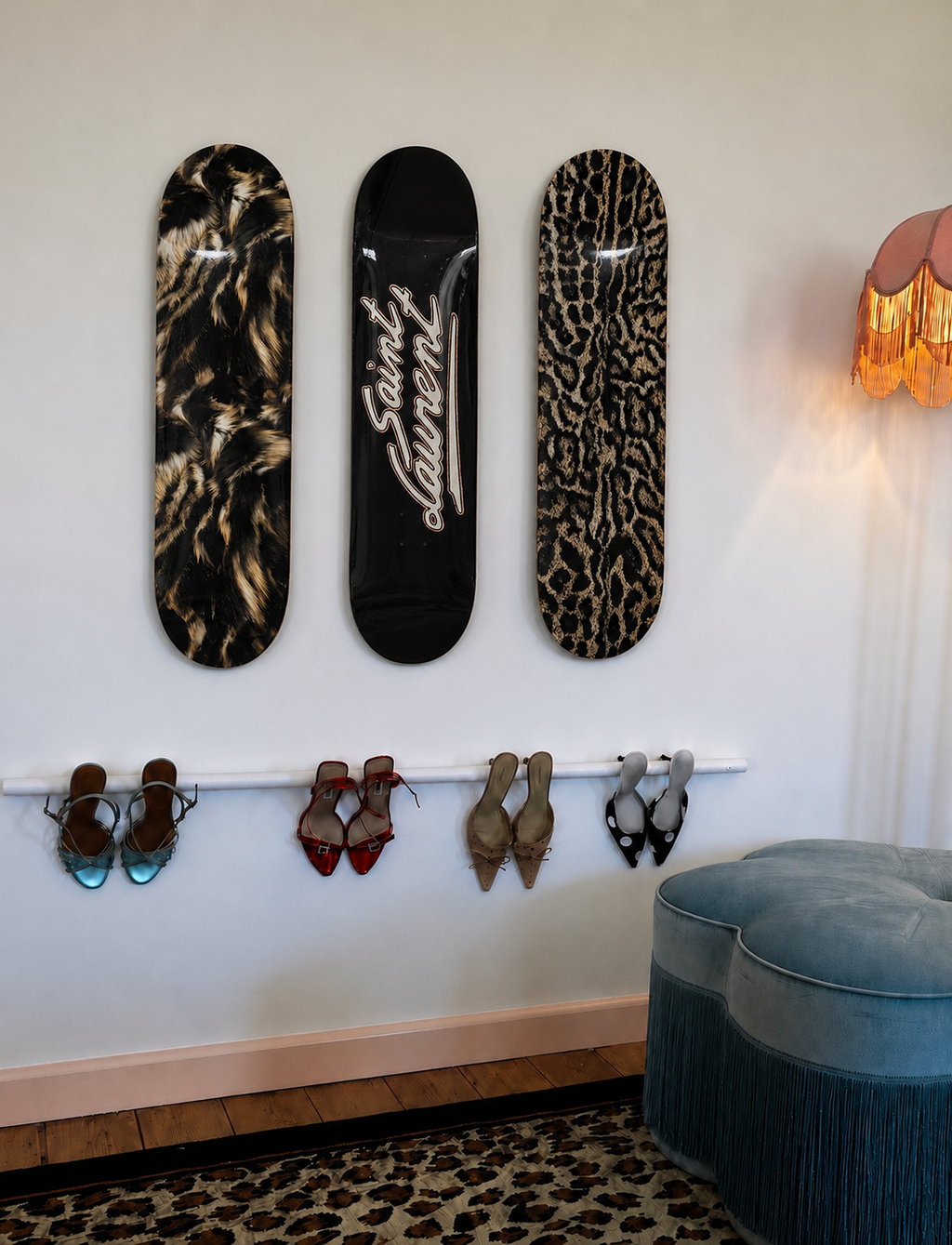 Saint Laurent Cheetah Skateboard Wall Decor Set