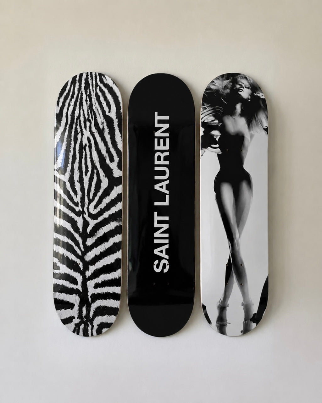 Saint Laurent and Zebra Print Skateboard Wall Decor Set