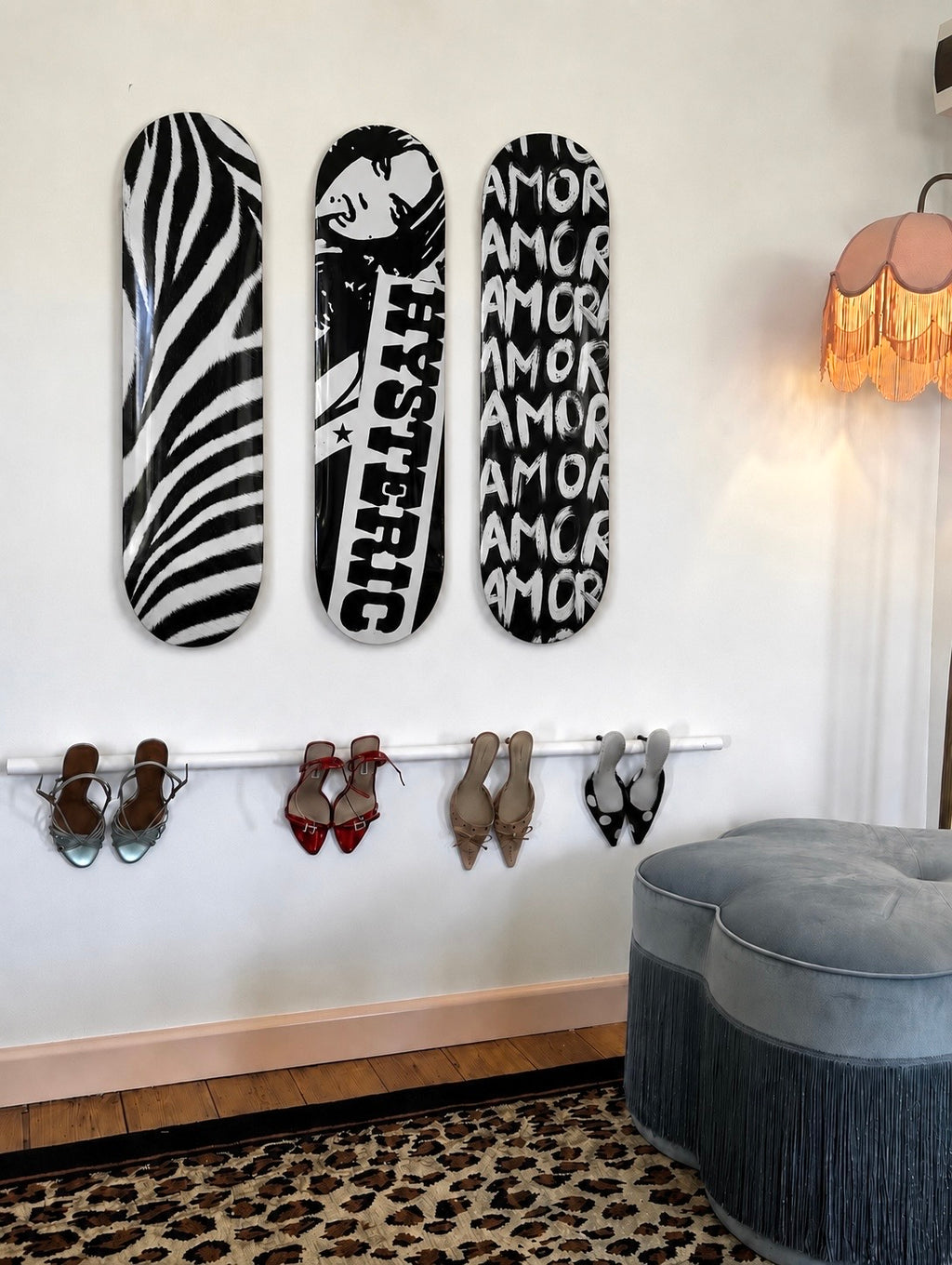 Hysteric Glamour and Zebra Print Skateboard Wall Decor Set