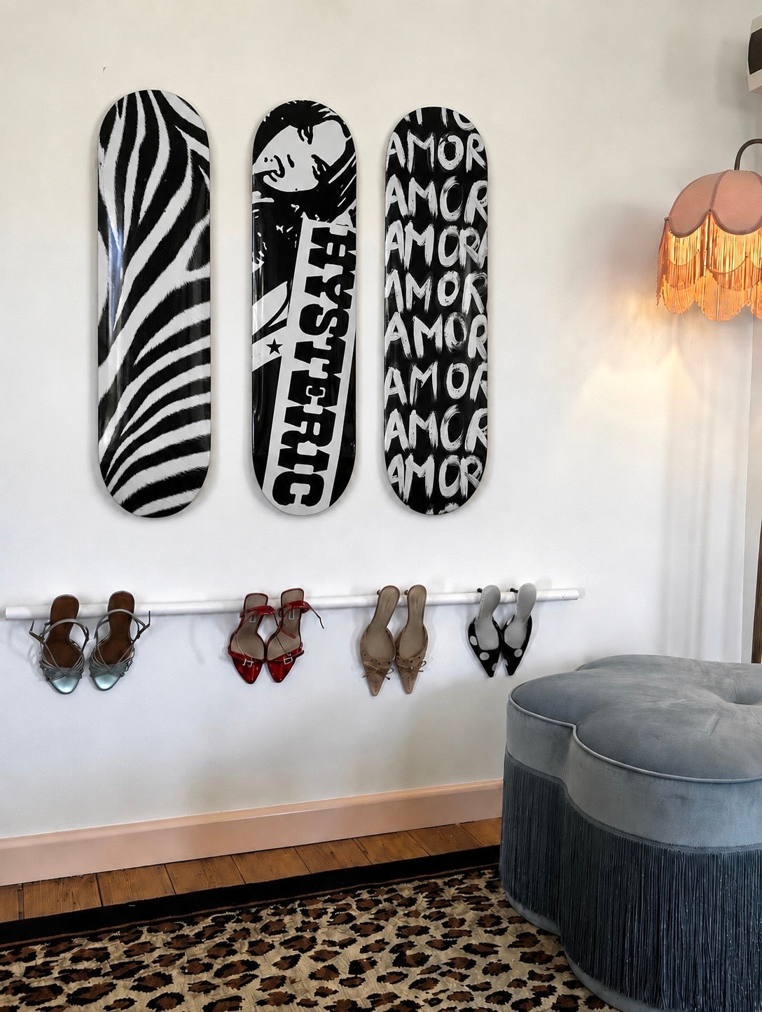 Hysteric Glamour and Zebra Print Skateboard Wall Decor Set