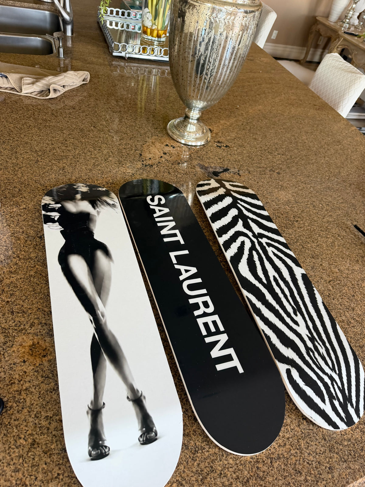 Saint Laurent and Zebra Print Skateboard Wall Decor Set