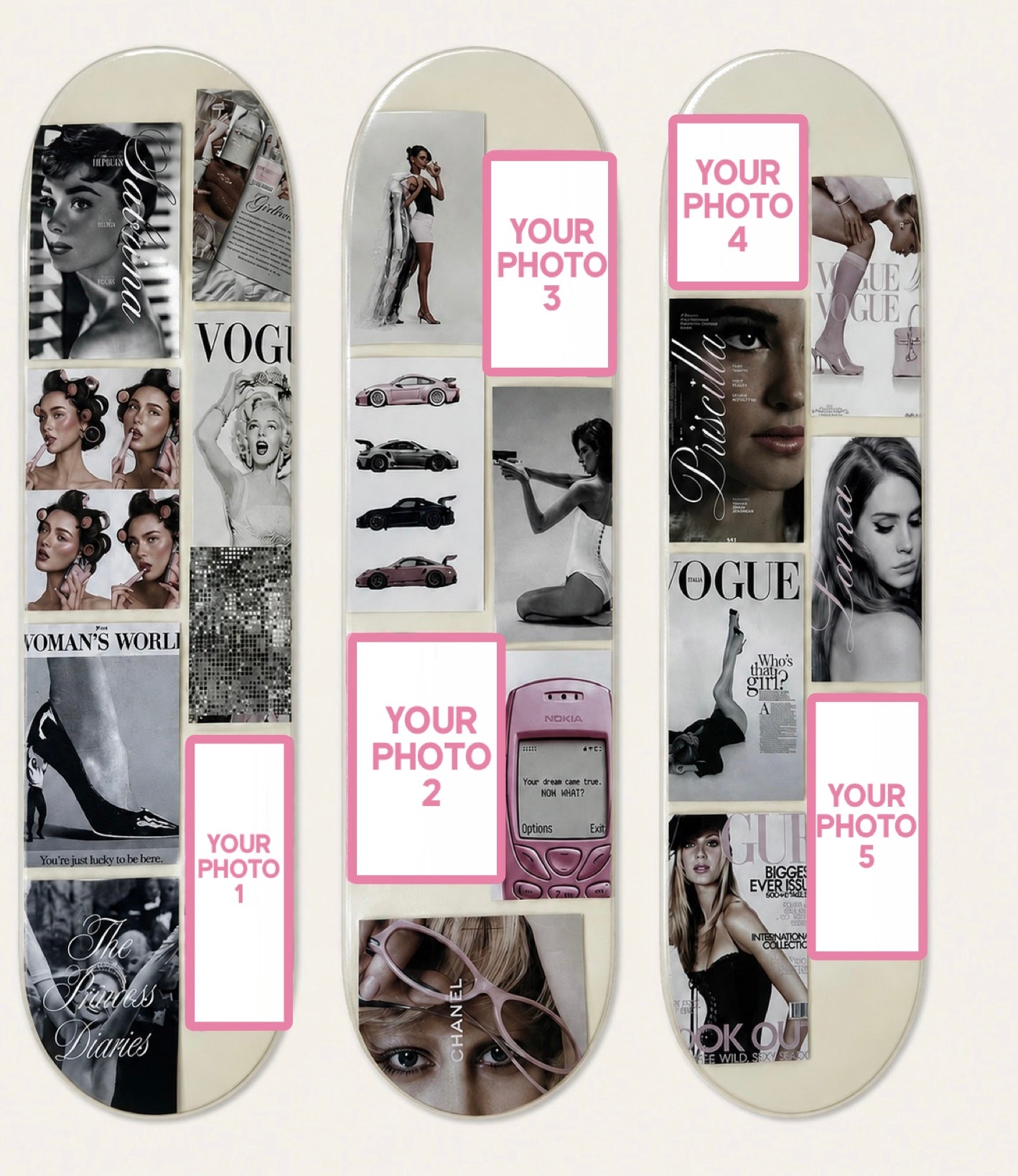 Custom Photo Insert Aesthetic Collage Skateboard Wall Art Set