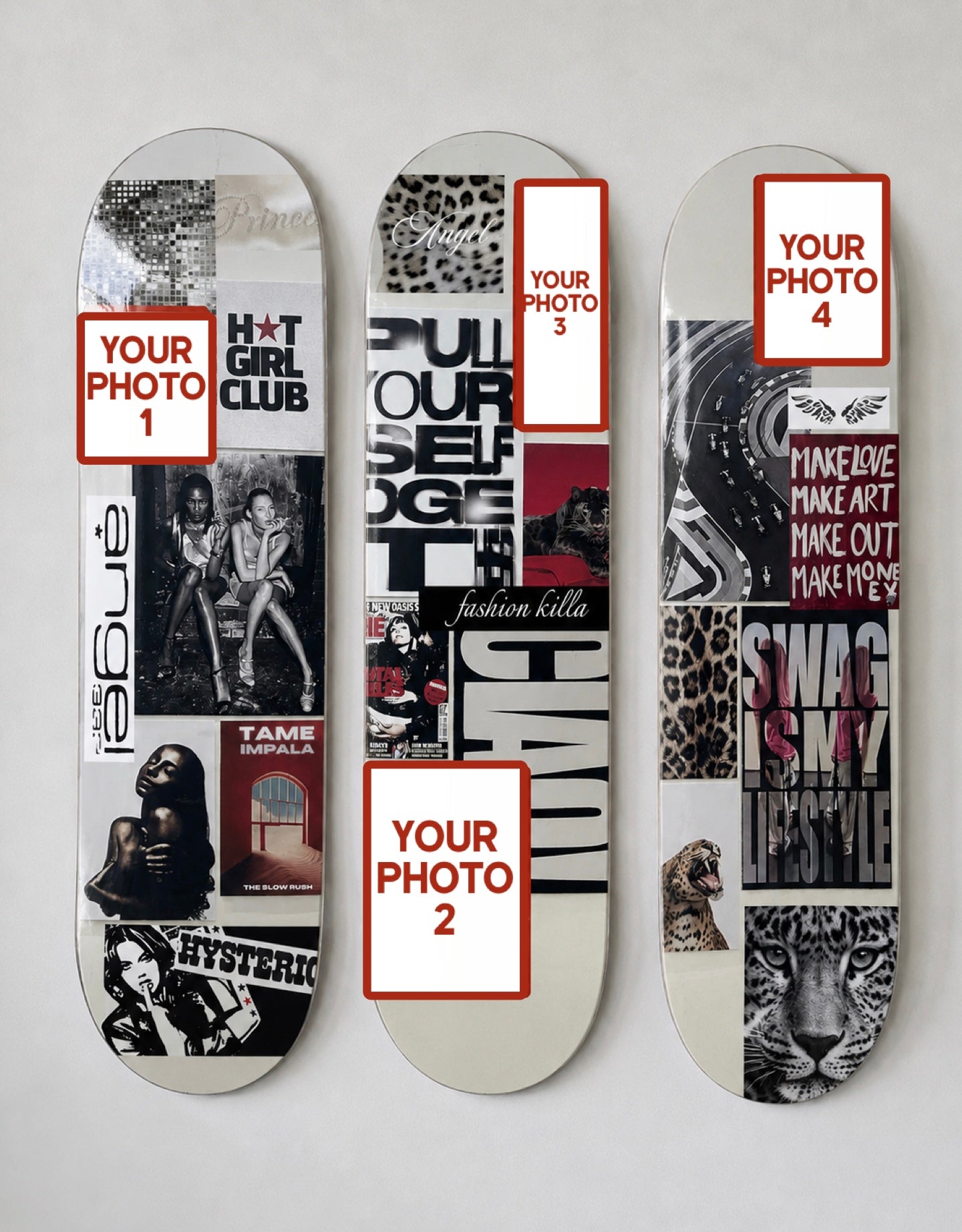 Custom Photo Insert Aesthetic Collage Skateboard Wall Art Set